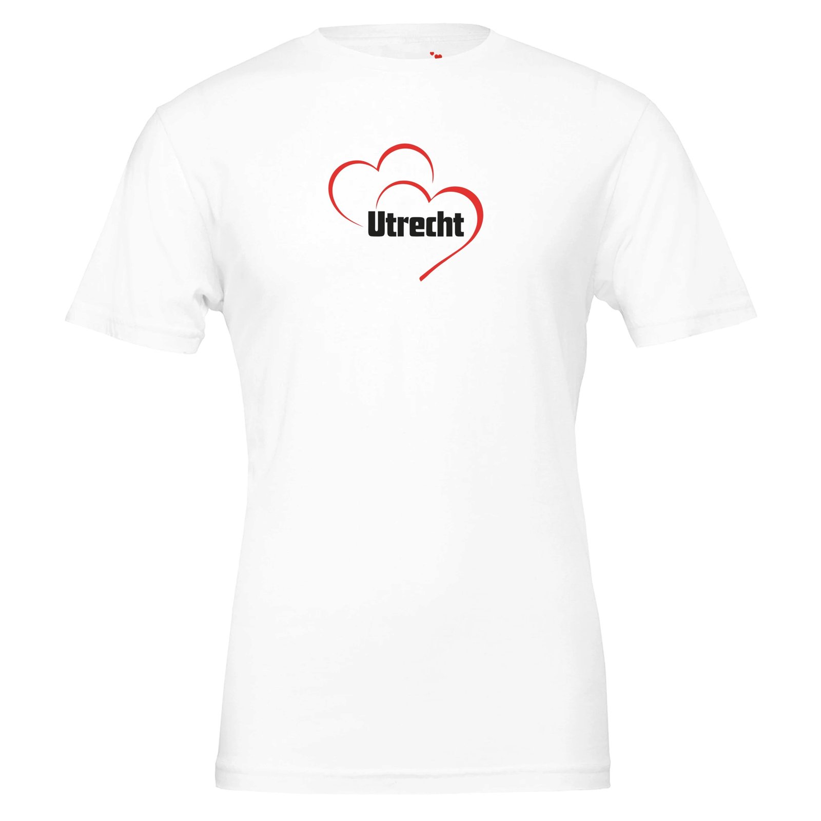 Premium Unisex Crewneck T-shirt met opdruk Utrecht en 2 rode hartjes print