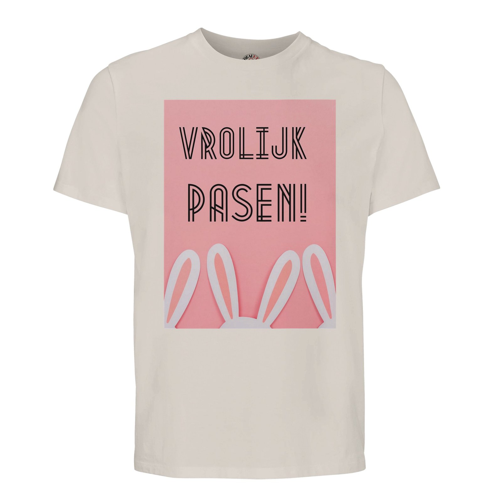 Vrolijk Pasen T-shirt Roze met konijnenoren in pasteltinten print