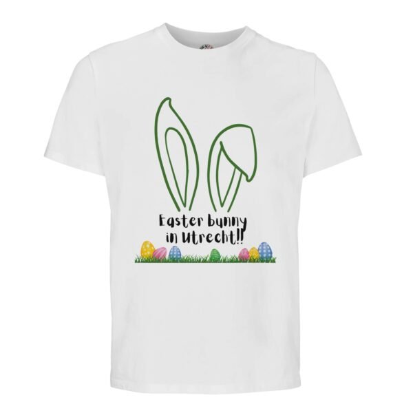 t-shirt easter bunny in utrecht, leuk om cadeau te geven voor pasen of verjaardag. In wit