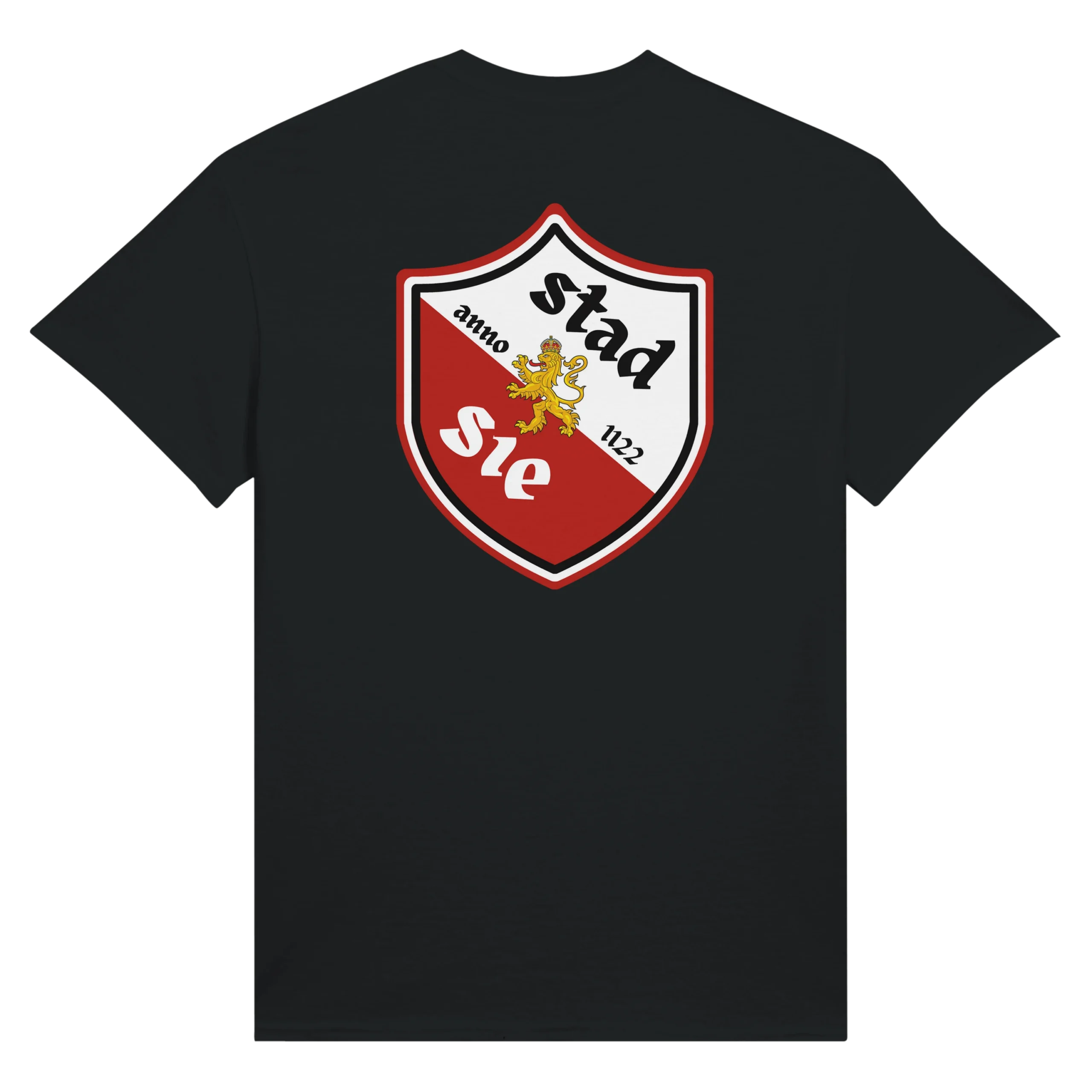 T-shirt Utreg anno 1122 met schild Stadsie op de achterkant in het zwart