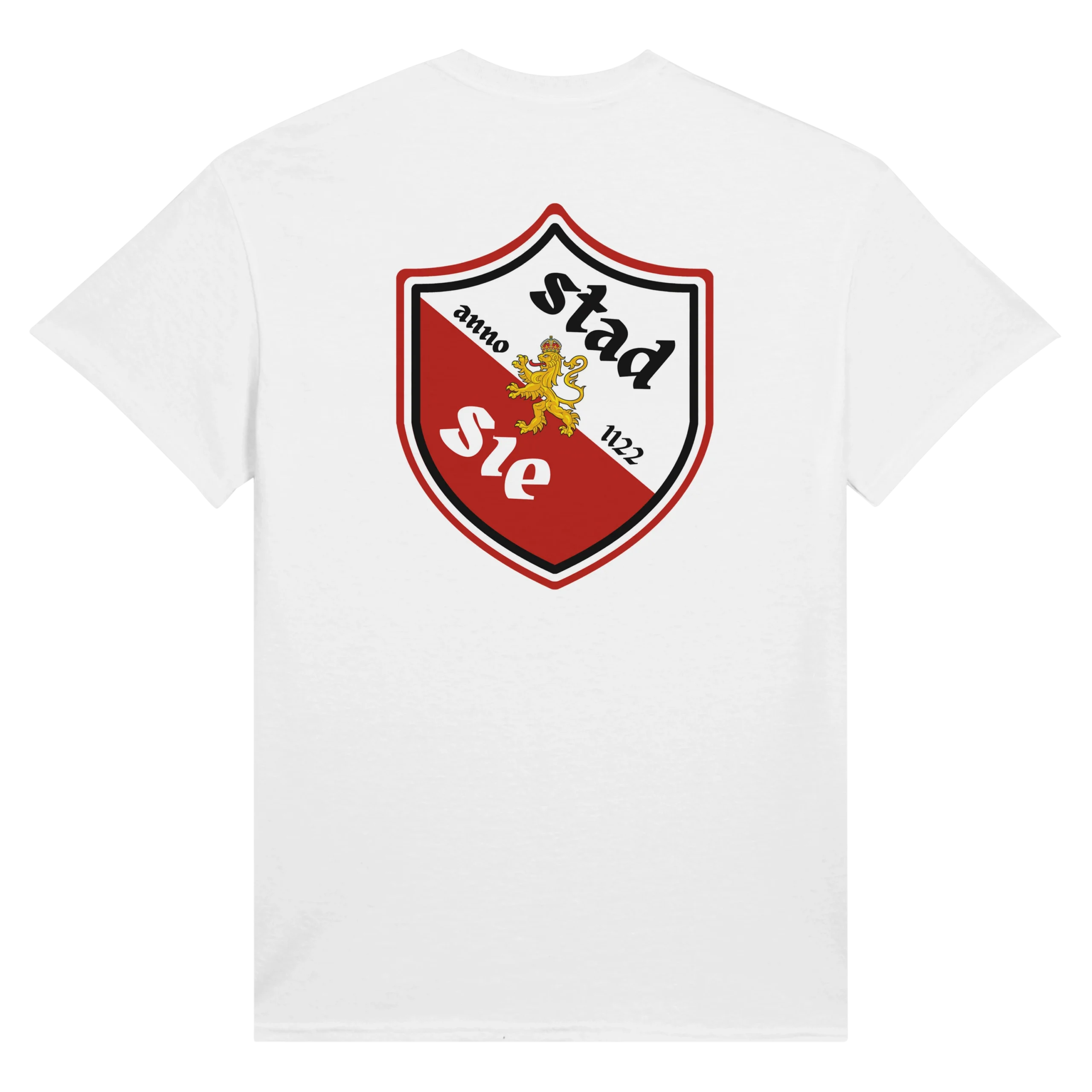 T-shirt Utreg anno 1122 met schild Stadsie op de achterkant in het wit