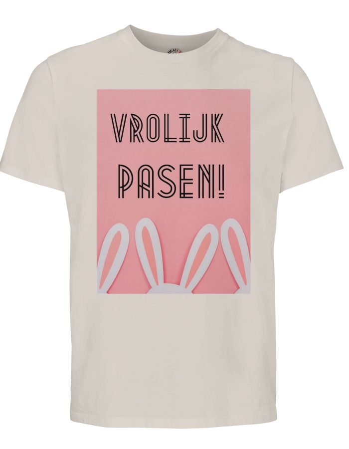 Vrolijk Pasen T-shirt Roze met konijnenoren in pasteltinten print
