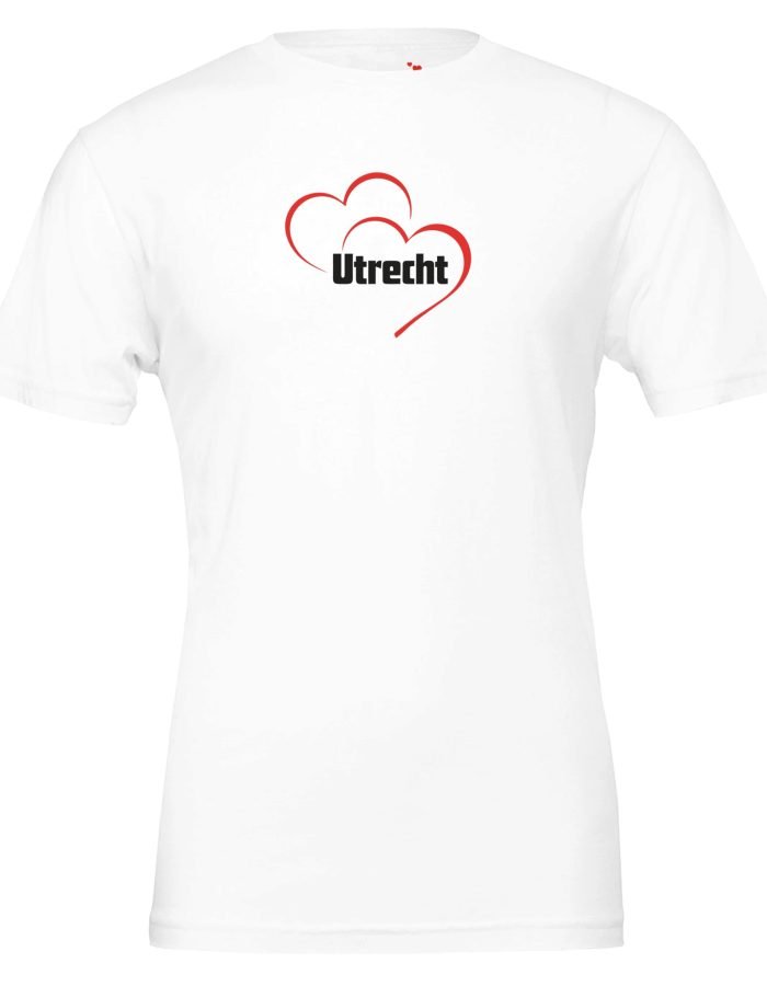 Premium Unisex Crewneck T-shirt met opdruk Utrecht en 2 rode hartjes print