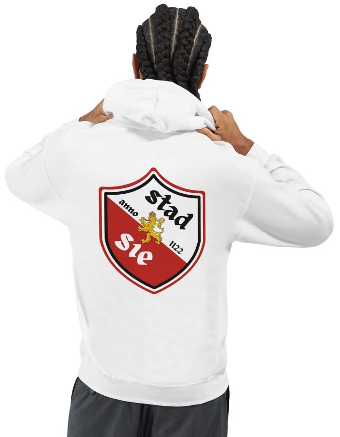 Hoodie Utreg anno 1122 met schild Stadsie op de achterkant in het wit