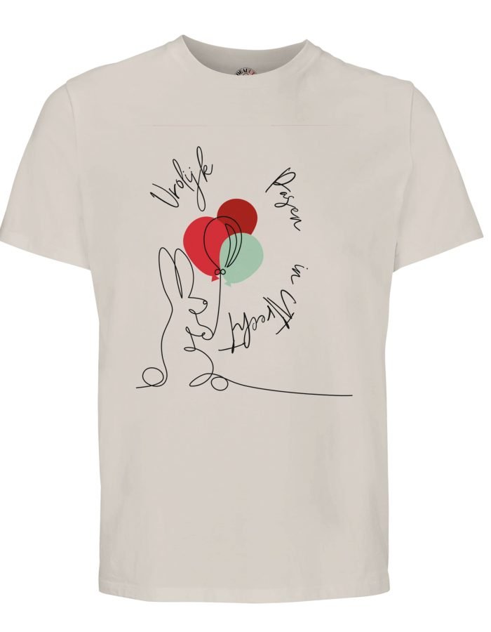 Vrolijk Pasen met konijn en ballonnen in Utrecht T-shirt in pasteltinten print