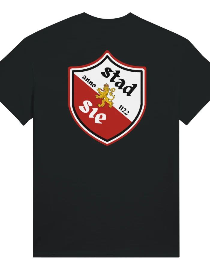 T-shirt Utreg anno 1122 met schild Stadsie op de achterkant in het zwart