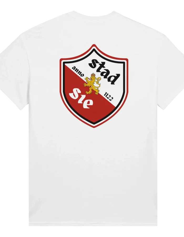 T-shirt Utreg anno 1122 met schild Stadsie op de achterkant in het wit